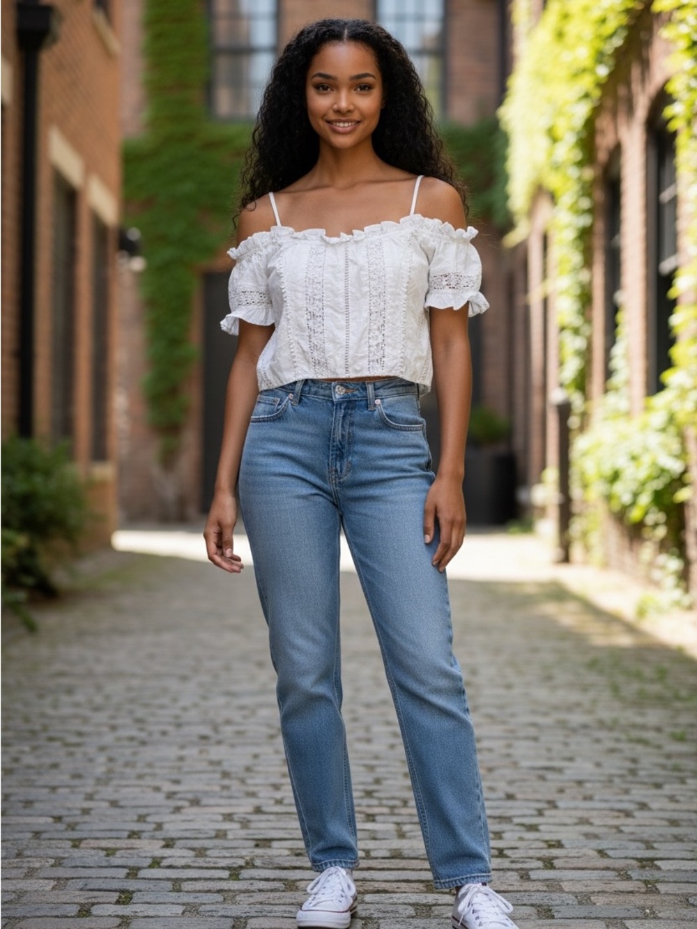 Anthropologie White Eyelet Off-Shoulder Crop Top Sz 6 EUC